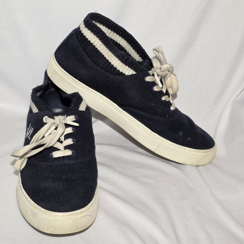 Tory Burch Sport "All Love" Navy and White Suede Mid‎ Top Sneakers Womens Size 9 - Picture 3 of 11